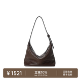 裘真（qiuzhen）【明星推荐】 经典hobo包植鞣牛皮腋下通勤休闲饺子女包 咖啡色-小号 小包/大包