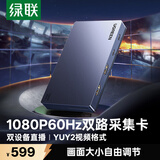 绿联HDMI双路视频采集卡4K高清输入 多路双机位直播2路适用索尼相机Switch/PS5手机电脑游戏录制35867