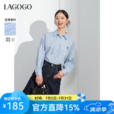LAGOGO纯棉蓝白条纹刺绣长袖衬衫女拉谷谷春秋新款清新百搭上衣 蓝白(NV) S