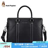 暇步士（Hush Puppies）公文包男头层牛皮单肩斜跨手提包男士商务电脑包父亲节送男友黑色