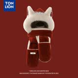唐狮（TonLion）2026新款可爱狐狸新年红色毛绒帽子围巾手套一体女冬季雷锋帽 酒红色