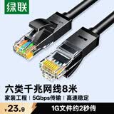 绿联六类网线 千兆高速网络宽带线 8米家用电脑笔记本路由器监控线 CAT6类八芯双绞成品跳线黑色20163