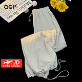 QGF 美式伞兵工装裤女春秋宽松阔腿可束脚夏季薄款速干冲锋运动子装 卡其色 【高品质】 L [建议100-110斤]