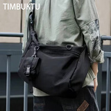 TIMBUKTU斜挎包男士日系帆布包ins潮牌休闲单肩包大容量斜背包百搭邮差包 黑色（可放入14寸电脑） 33*18*30cm