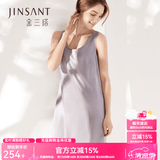 金三塔真丝睡衣女100%桑蚕丝简约减龄纯色背心水睡裙子居家服 高级灰 L