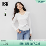 欧莎（OSA）【简约小白T】v领短袖t恤女2026年春新款大码巨显瘦上衣正肩薄款 白色A M