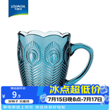 乐唯诗（LOVWISH）孔雀浮雕玻璃杯墨蓝色高级感杯子泡燕麦早餐杯家用女牛奶咖啡杯 墨兰孔雀杯【原色玻璃】300ml1只