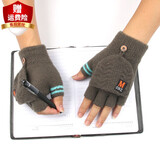 迪淑琪儿童手套秋冬季男孩防寒6-12岁保暖男童半指翻盖五指小学生写字 M标（军绿）10-18岁 均码