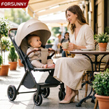 FORSUNNY婴儿车推车0-3岁用折叠可坐可躺带减震轻便双向高景观遛娃神器 新生婴幼儿手推车【一键收车+推杆换向+遮阳伞蓬】卡其 儿童宝宝溜娃神器硬板护脊布套可拆洗