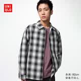 优衣库棉麻衬衫式茄克/格子/长袖男装外套夹克490283 09 黑色 L