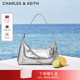 CHARLES&KEITH柔软拉链式褶皱单肩包腋下包包女包生日礼物CK2-40782472 Silver银色 S