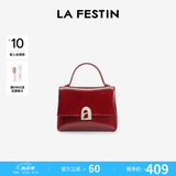 拉菲斯汀（La Festin）【何泓姗同款】塌塌手提包2026新款包包单肩斜挎凯莉包生日礼物 能量红-中号 | 质感油蜡皮 | 现货即发