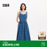 森马连衣裙女夏甜酷风元气满印牛仔背带裙109325114025