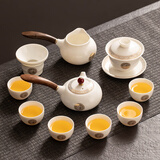 瓷牌茗茶具（cipaiming teaset）羊脂玉功夫茶具套装家用泡茶壶高端送礼德化白瓷喝茶盖碗茶杯整套 羊脂玉瓷《金福》盖碗侧把壶 11件