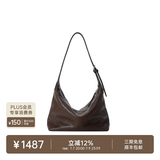 裘真（qiuzhen）【明星推荐】 经典hobo包植鞣牛皮腋下通勤休闲饺子女包 咖啡色-小号 小包/大包