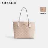 蔻驰（COACH）【品牌直供】女士CITY33大号单肩手提托特包CV976奶茶拼白色礼物