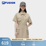斐乐（FILA） FUSION潮牌女子梭织连衣裙夏季新款时尚宽松衬衫裙 朦胧卡其-DK M 165/84A