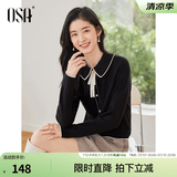 欧莎（OSA）千金小香风减龄内搭娃娃领针织衫2025秋新款打底衫毛衣女上衣气质 黑色A M