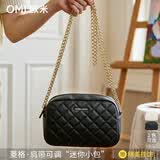 OMI欧米女包经典菱格纹时尚百搭链条小方包淑女斜挎包单肩包手机女包 黑色-升级大号（可放手机）
