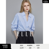 ELLE白色设计感V领衬衫女2026春装新款宽松通勤职业装轻奢气质上衣 浅蓝 S