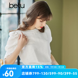 betu百图女装短袖T恤女潮ins气质泡泡袖圆领白色上衣春夏新款2102T13 米白 L