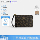 蔻驰（COACH）【品牌直供】新款女包手拿包拉链腕包黑棕拼CEF78 生日礼物送女友