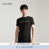 Calvin KleinJeans夏季男女情侣中性休闲年轻多色ck印花修身打底短袖T恤上衣 BEH-太空黑 S （推荐115-130斤）