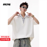 OEMG  假两件polo衫男短袖士夏季潮流牌痞帅高级感五分袖重磅宽松上衣 白色 M [建议90-100斤]
