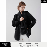 ELLE【明星同款】绵羊毛中长款双面呢大衣女2025冬新款毛呢外套 深灰 L