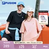 斐乐 FUSION斐乐潮牌女装情侣款针织短袖衫春夏新款凉感防晒宽松T恤 正黑色-BK XL （180/100A/XL）