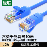 绿联六类网线 千兆高速网络宽带线 CAT6类家用电脑笔记本路由器监控线 八芯双绞成品跳线蓝色10米11205