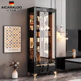 AICARALOO德国品牌意式小型玻璃酒柜烤漆靠墙实木客厅储物展示边柜 [0.8米]黑+茶色钢化玻璃
