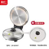 利仁（Liven）小钢人不锈钢电饼铛 0 涂层双面加热加深烤盘 + 专用加厚玻璃盖套装