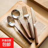 仿胡桃木餐具不锈钢牛排刀叉勺套装西餐餐勺复古餐勺汤勺 叉子+餐刀