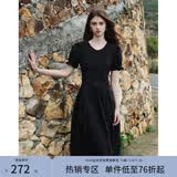 范思蓝恩夏季腰精裙气质收腰无袖背心连衣裙女夏季新款海边度假显瘦裙 黑色-有袖 XS