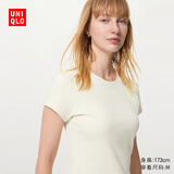 优衣库罗纹圆领短T恤/短袖女装484457 01 乳白色 M