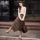香影美拉德咖色格纹半身裙女2026春装新款独特别致不规则高腰裙子 咖色 M