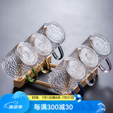 瓷牌茗茶具 玻璃茶杯大号透明玻璃品茗杯耐热小茶杯带把水杯功夫茶具主人杯 锤纹《直口》六彩杯+杯架