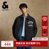 杰克·琼斯（JACK&JONES）男装秋冬翻领字母时尚短款轻薄鸭绒羽绒服男衬衫夹克保暖外套 E41黑色 M 175