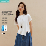 茵曼（INMAN）茵曼【秀场同款】索罗纳圆领纯色T恤女26夏不规则上衣月牙白M