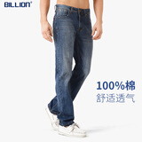 BILLION纯棉牛仔裤男直筒中腰春秋季美式高端易穿搭休闲裤子中青年11024 中蓝马骝(常规款)77内长  32 (2.46尺)