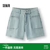森马（Semir）森柔|牛仔裤女夏季做旧半松紧腰短裤复古潮流直筒裤103325122001