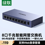 绿联8口千兆轻管理交换机 Web智能网管网线分线器 4口网络转换器交换器 企业宿舍iptv分流器65969