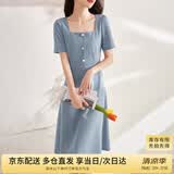 尚都比拉短袖连衣裙女夏季复古赫本风气质通勤裙子中长款A字裙 灰蓝色 S