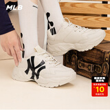 MLB官方厚底老爹鞋女鞋子 新款增高运动鞋时尚休闲鞋透气跑步鞋男鞋 NY标/米黄色 36.5 (230mm)