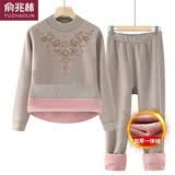 俞兆林妈妈装秋冬装保暖内衣加绒加厚套装女奶奶装秋衣老太太老年人衣服 驼色 XL (参考110斤以内)