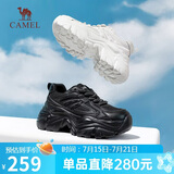骆驼（CAMEL）老爹鞋女网布皮面拼接双系带厚底休闲鞋 L23S703108W 黑色透网 38