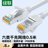 绿联六类纯铜网线 CAT6类千兆网络高速监控连接线 电脑8芯双绞线 POE供电成品跳线灰白色0.5米25023