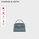 CHARLES&KEITH鳄鱼纹凯莉包手提斜挎婚包包女包生日礼物送女友CK2-50270880-1 Smoky Blue烟熏蓝（新色） S
