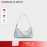CHARLES&KEITH柔软拉链式褶皱单肩包腋下包包女包生日礼物CK2-40782472 Sea Salt Blue海盐蓝色 S